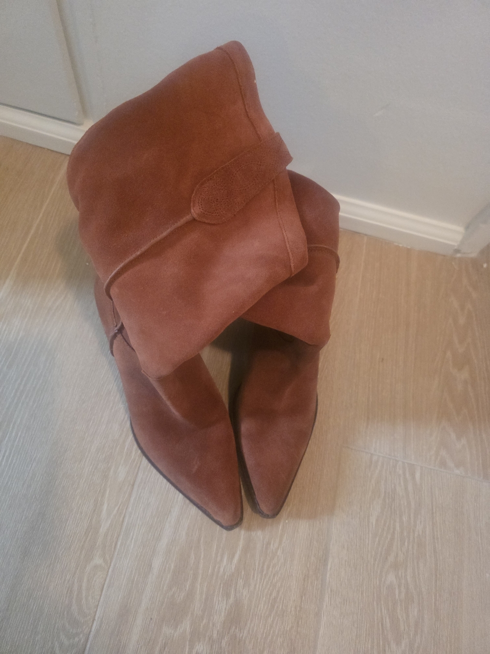 Sam Edelman Fold-Over Suede Pointed-Toe Boots - Rust Brown